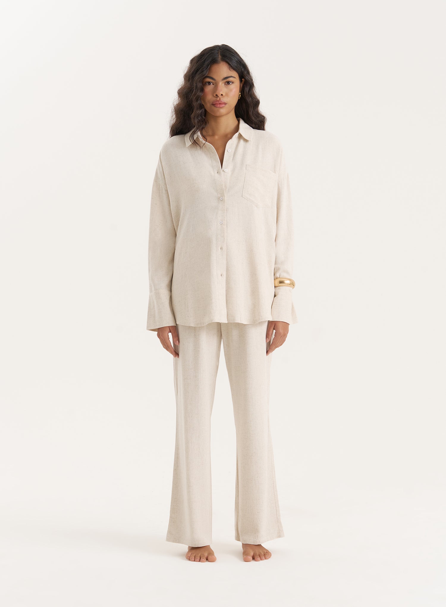 Beige Linen Blend Oversized Shirt